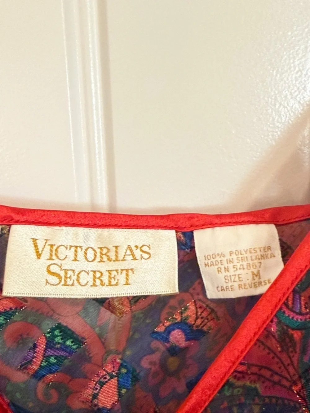 Victoria's Secret Sheer Paisley Teddy Red-Multicolor Print Vintage Sz Med - Picture 4 of 15